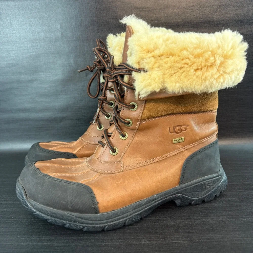 UGG Butte Mens size 8 Winter Brown Leather Waterproof Fur Lined Boots 5521‎